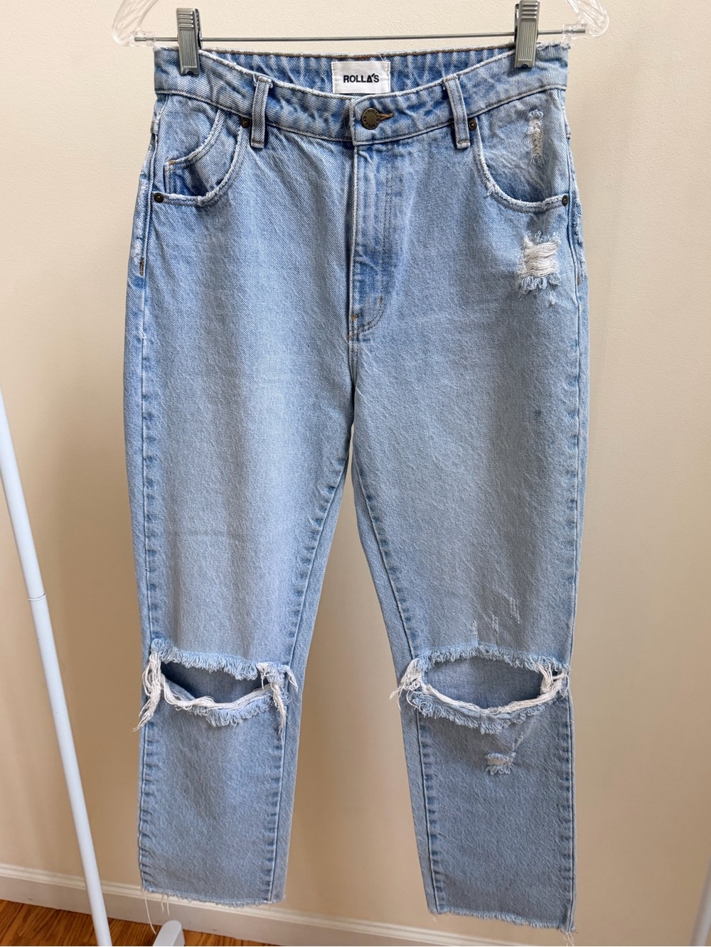 Rolla's Original High Rise Straight Jeans light wash distressed Sz 28